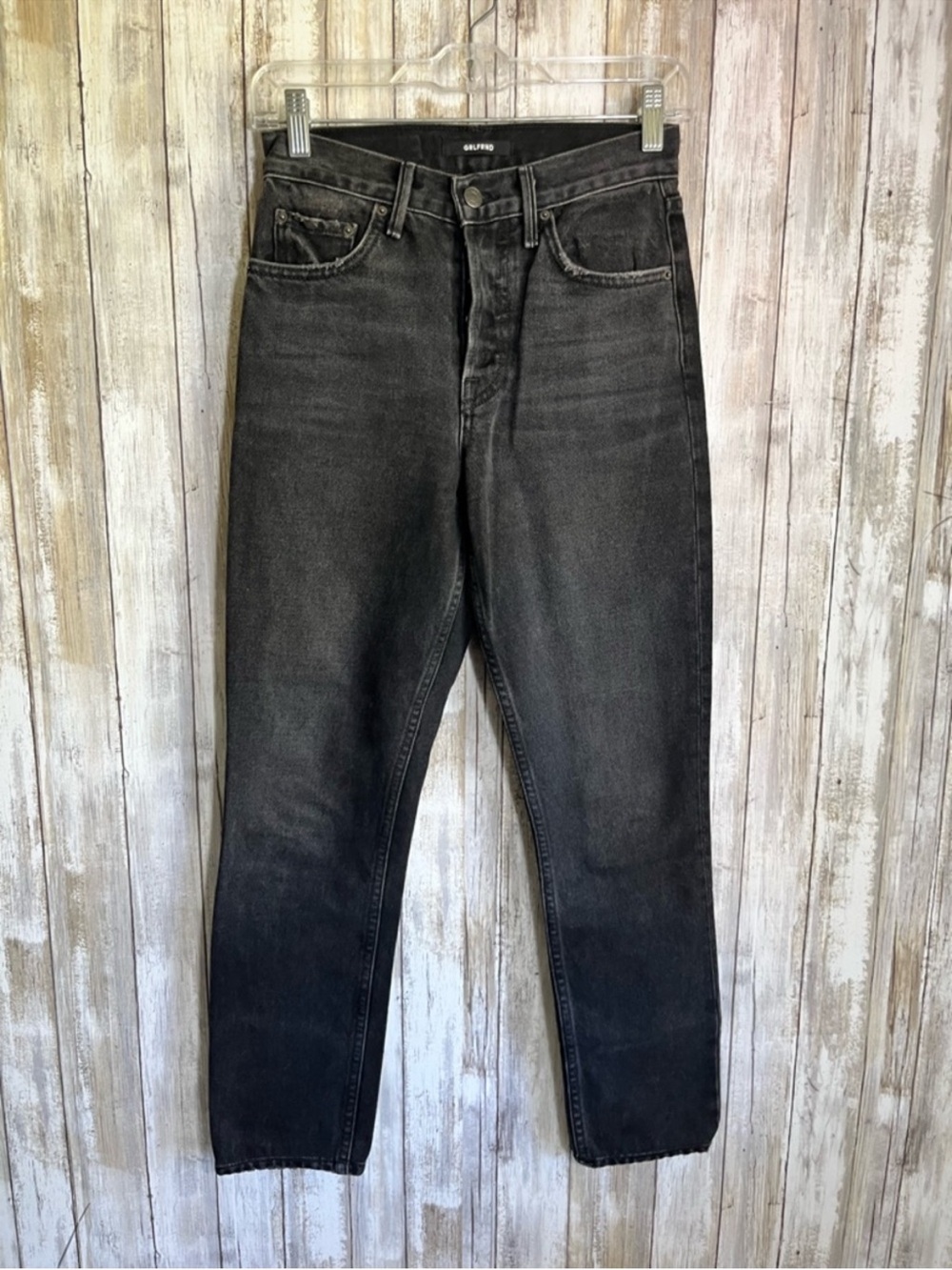 GRLFRND Karolina High Rise Straight Jeans Hot Stuff Black Wash Raw Hem 24 - Picture 2 of 7
